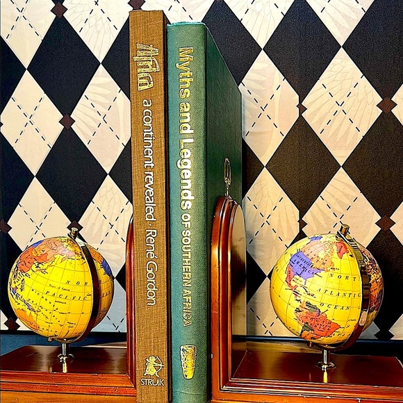 Elegant Vintage Globe Bookends | Brass & Wood | Timeless Library Accent - Picture 8 of 14